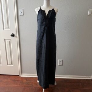 J.Crew Linen Black Sleeveless V-Neck Maxi Dress Minimalist Chic Breathable XXS-S